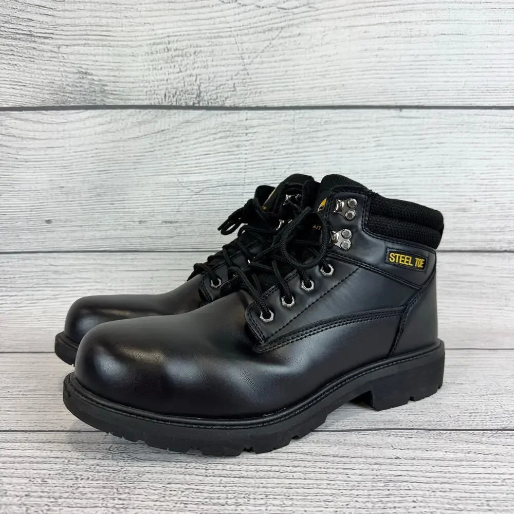 Brahma Men's Black Steel Toe Leather Heavy Duty Work Boots Size 14W